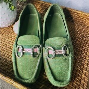 Green Loafers with Silver Buckle
